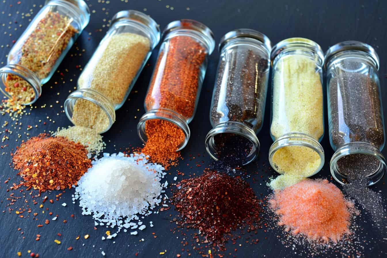 BBQ seasoning and rubs. Collection of gourmet spices with vibrant colors.