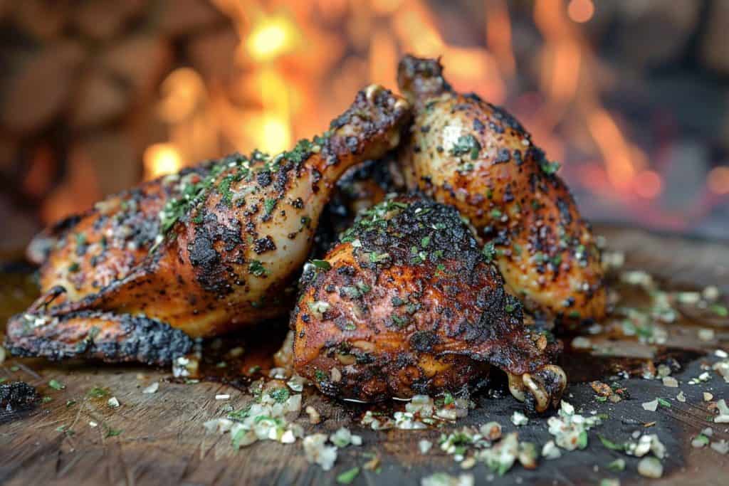 Smokey BBQ chicken quarters with a herb infused dry rub.
