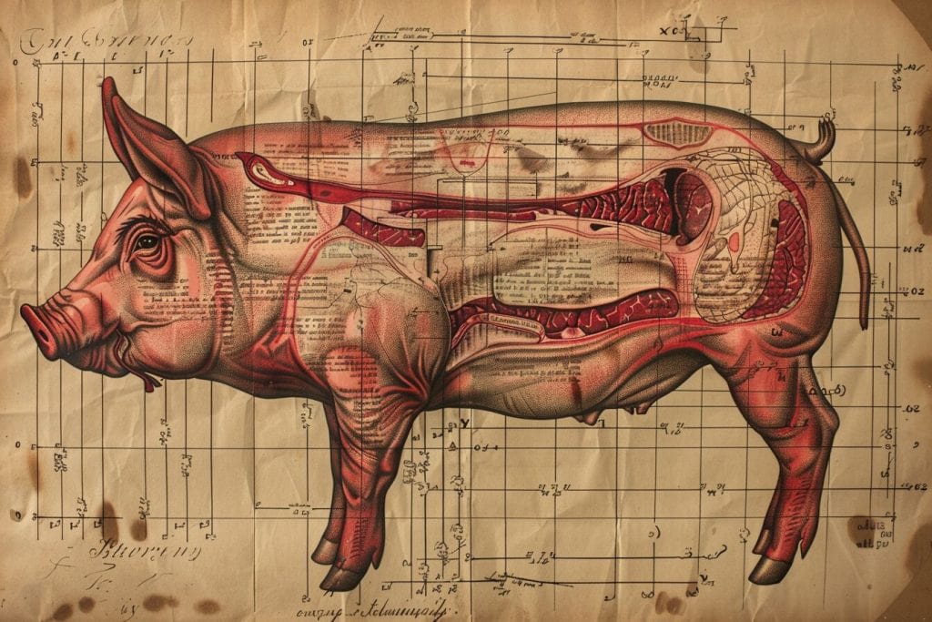 A butchers diagram of a pig.