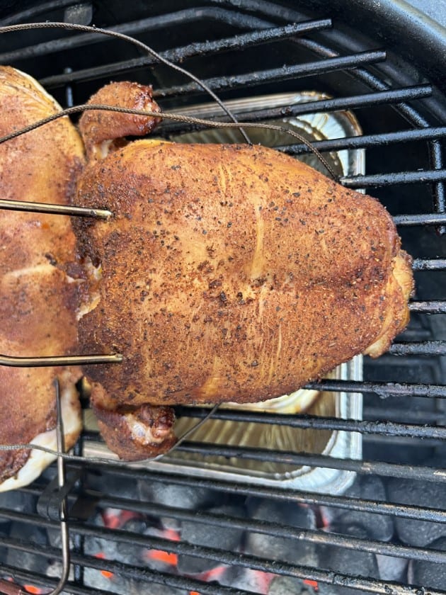 Frogged chicken on the Weber Kettle grill.