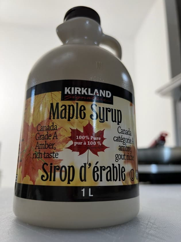 Kirkland Canadian maple syrup.