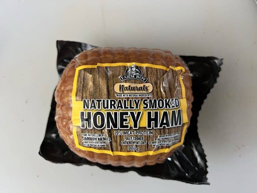 Whole boneless ham in package.